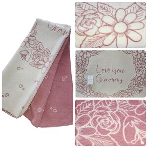 Docofil‎ LOVE YOU GRAMMY Floral Throw Blanket Soft Reversible 51x67in Portugal